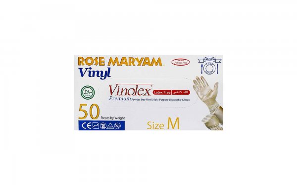 دستکش وینیل رز مریم سایز متوسط (M) بسته 50 عددی