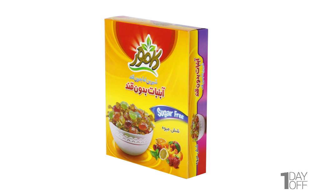 آبنبات بدون قند شش میوه کامور مقدار 110 گرم