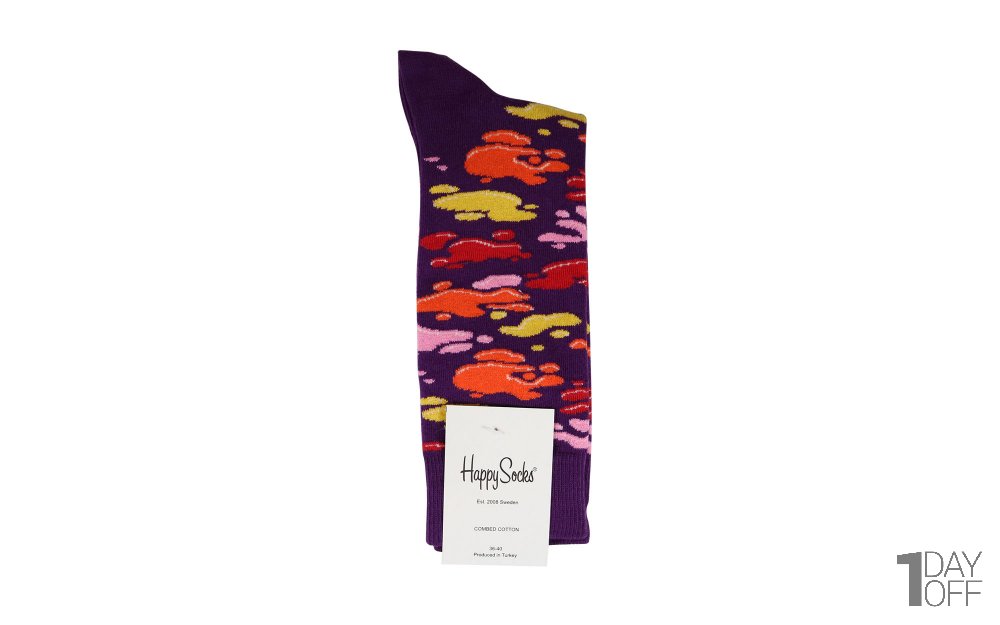 جوراب هپی‌ساکس (Happy Socks) کد 6639 طرح رنگی‌رنگی رنگ زمینه بنفش