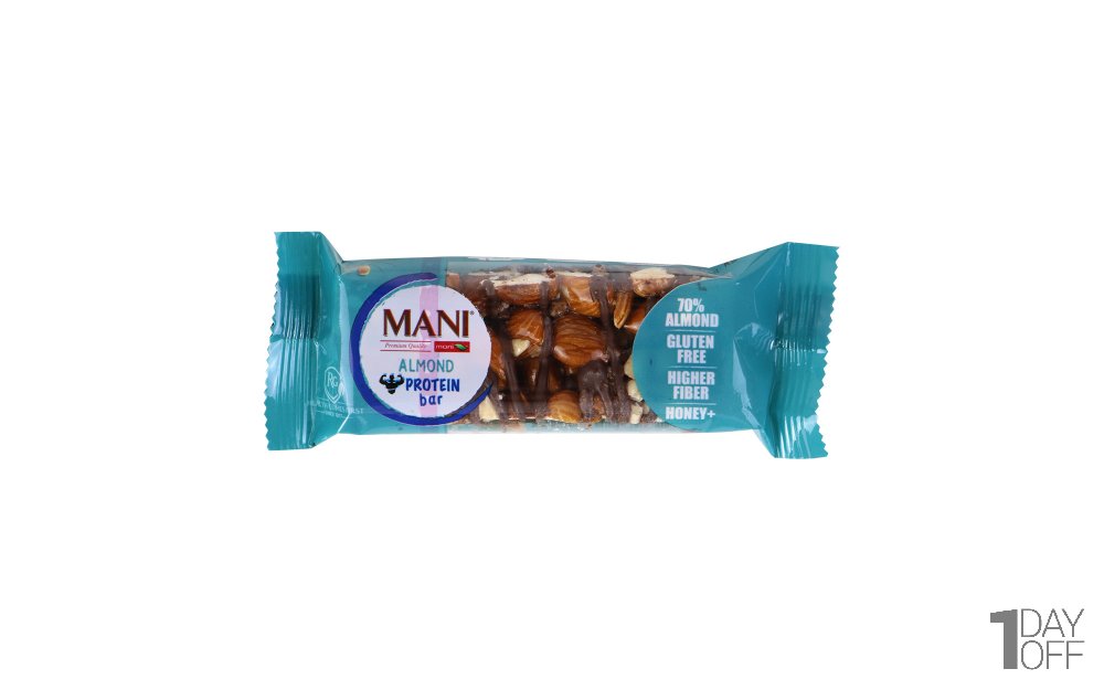 ناتبار پروتین بادام درختی مانی مقدار 40 گرم - حاوی دانههای کامل بادام درختی / مناسب برای ورزشکاران