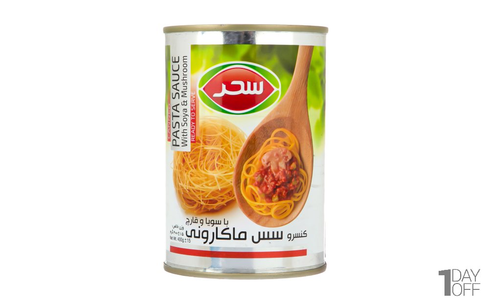 کنسرو سس ماکارونی با سویا و قارچ سحر مقدار 400 گرم 