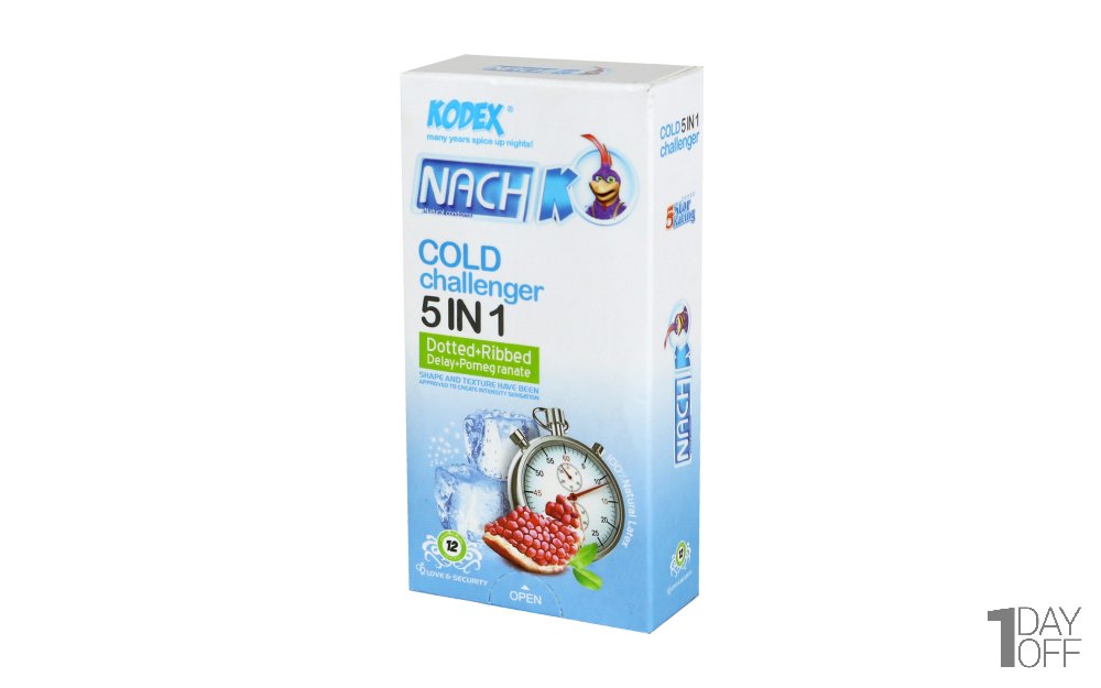 کاندوم خنک‌کننده تاخیری 5 در 1 ناچ کدکس (NachKodex) مدل Cold Challenger1 بسته 12 عددی