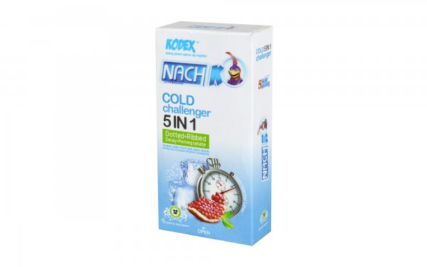 کاندوم خنک‌کننده تاخیری 5 در 1 ناچ کدکس (NachKodex) مدل Cold Challenger1 بسته 12 عددی