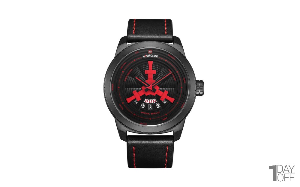 ساعت نیوی‌فورس (NAVIFORCE) مدل NF9156M رنگ مشکی همراه با دوخت قرمز کد رنگ B/R/B