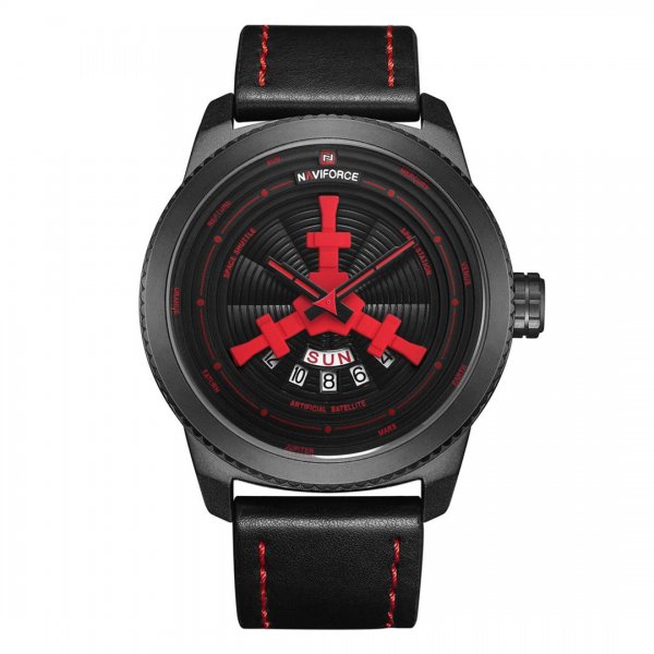 ساعت نیوی‌فورس (NAVIFORCE) مدل NF9156M رنگ مشکی همراه با دوخت قرمز کد رنگ B/R/B
