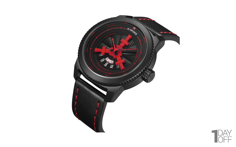 ساعت نیوی‌فورس (NAVIFORCE) مدل NF9156M رنگ مشکی همراه با دوخت قرمز کد رنگ B/R/B