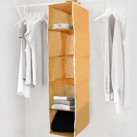 نظم‌دهنده لباس و کفش آویز 5 طبقه خردلی با نوار سفید