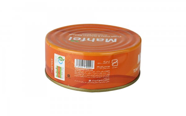 کنسرو ماهی تن و لوبیا چیتی در سس گوجه‌فرنگی محفل مقدار 230 گرم