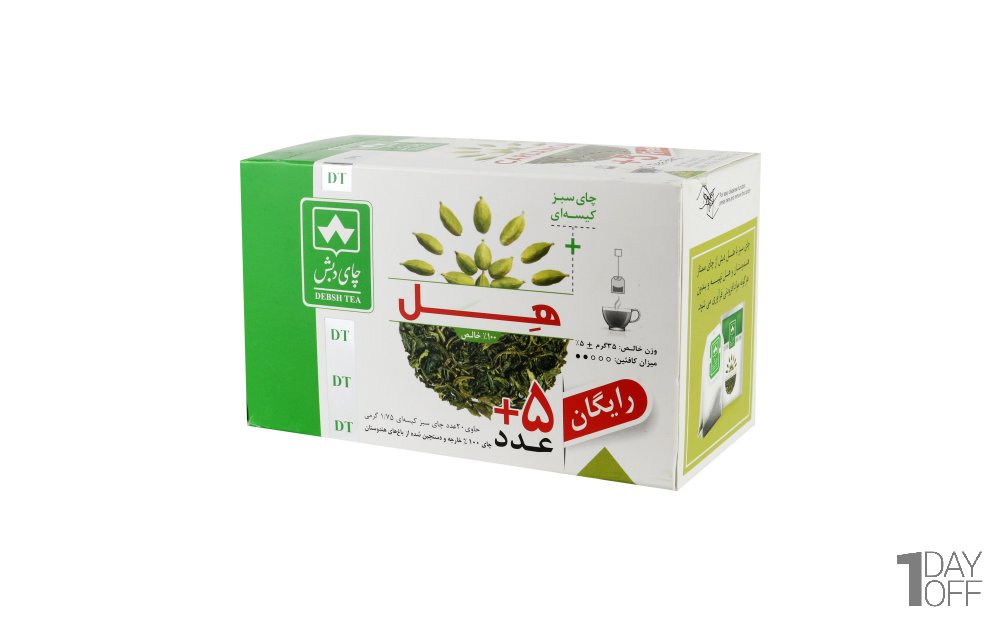 چای سبز کیسه‌ای هل دبش بسته 20+5 عددی