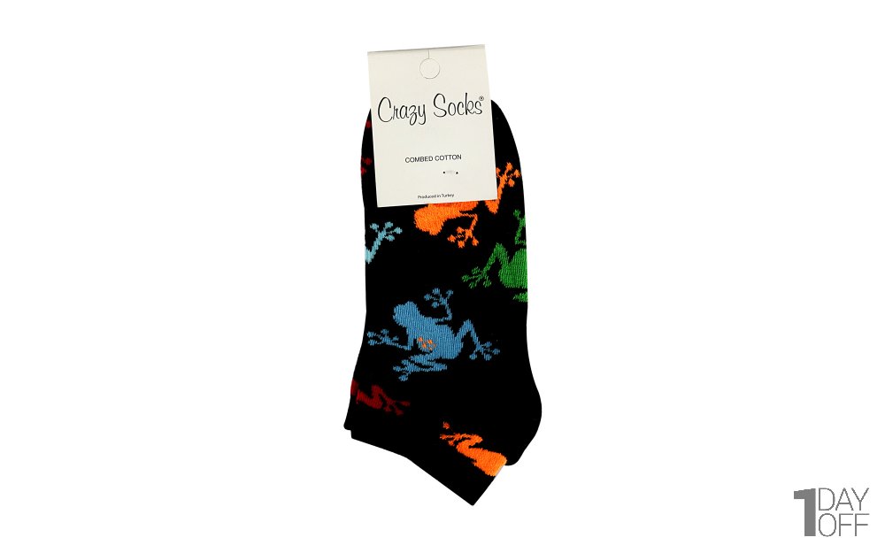 جوراب کالج طرح مارمولک کریزی ساکس (Crazy Socks) کد 2592 رنگ زمینه مشکی