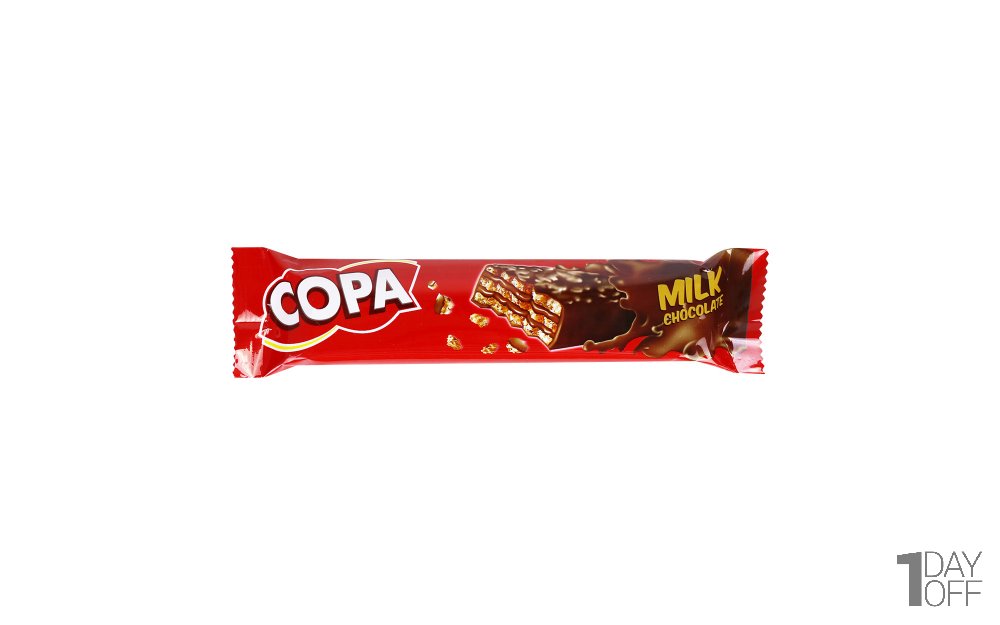 ویفر با کرم کاکائویی شیری و روکش کاکائویی کوپا مقدار 32 گرم