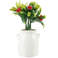 گل رزماری رنگ قرمز  مصنوعی کد 38 با گلدان سرامیکی سفید 