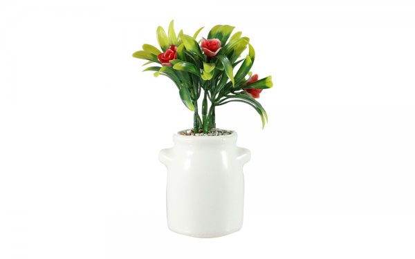 گل رزماری رنگ قرمز  مصنوعی کد 38 با گلدان سرامیکی سفید 
