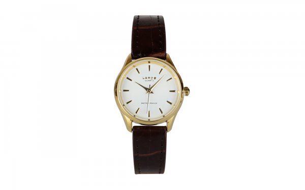 ساعت لاروس (Laros) زنانه مدل 0118-80200-S صفحه سفید با بند چرم قهوه‌ای