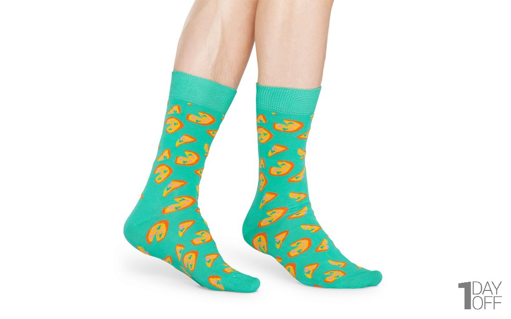 جوراب هپی‌ساکس (Happy Socks) کد 2581 سری غذا طرح پیتزا رنگ زمینه سبزآبی