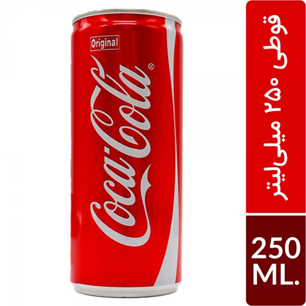 نوشابه با طعم کولا قوطی فلزی باریک (اسلیک) کوکاکولا مقدار 250 میلی‌لیتر