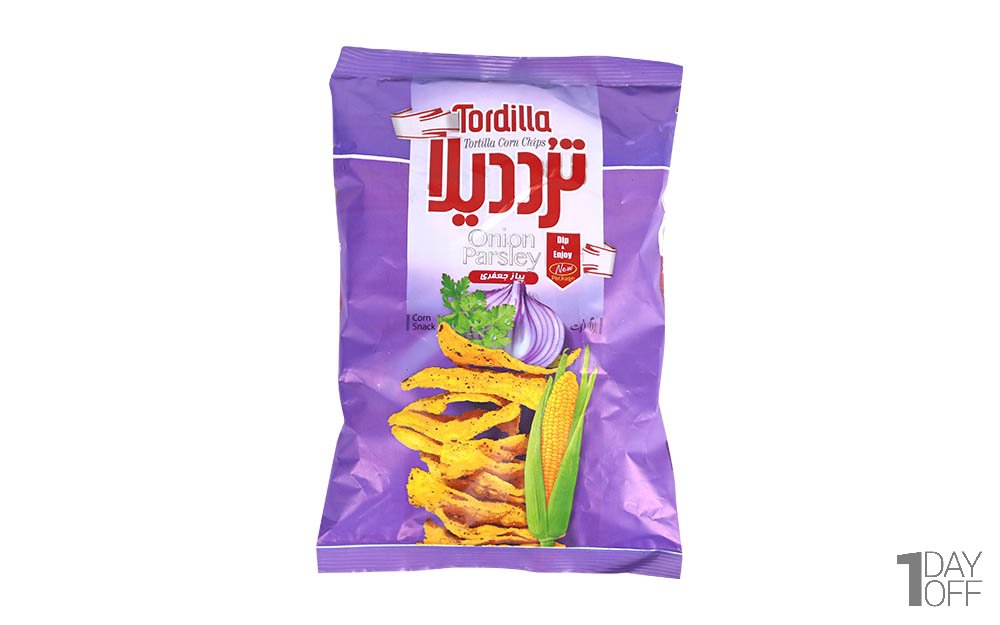 چیپس ذرت با طعم پیاز جعفری ترددیلا مقدار 100 گرم