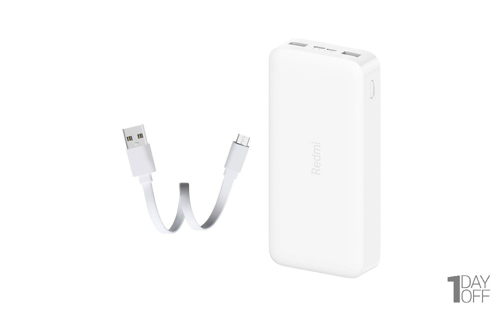 پاوربانک شیائومی مدل Redmi ظرفیت 20000 میلی‌آمپر ساعت به همراه کابل تبدیل microUSB