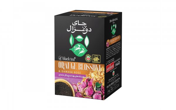 چای سیاه و تکه‌های بهار نارنج و گل محمدی دوغزال مقدار 100 گرم