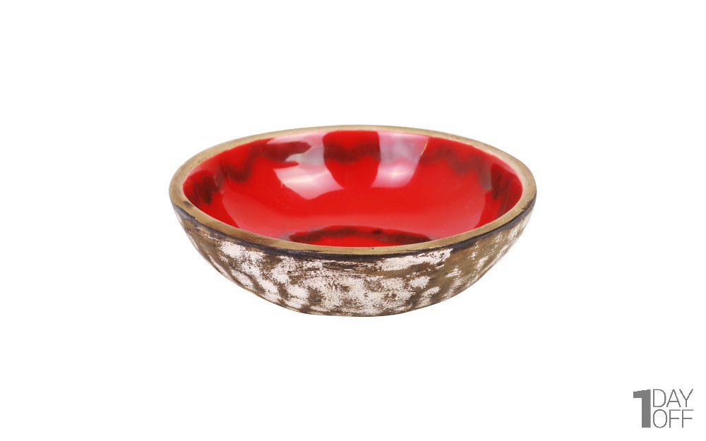 کاسه سرامیکی لعاب قرمز مشکی اندازه 13x13x4.5 سانتی‌متر