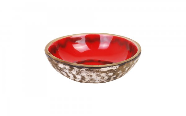 کاسه سرامیکی لعاب قرمز مشکی اندازه 13x13x4.5 سانتی‌متر