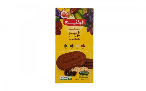 بیسکویت کاکائویی 4 شهد و 3 غله فرخنده مقدار 300 گرم