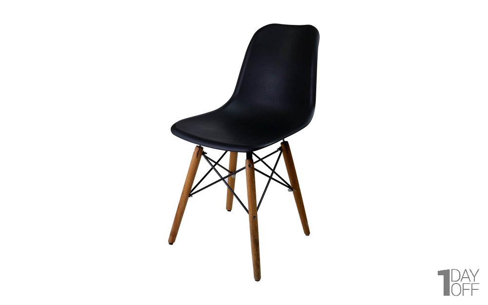 صندلی اِیمز پایه ایفلی بدون دسته با پایه چوبی رنگ مشکی