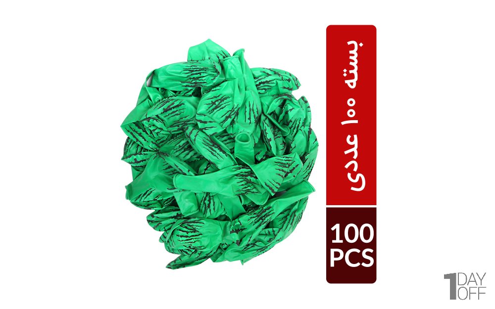 بادکنک  لاتکس یلدا طرح هندوانه‌ای رنگ سبز بسته 100 عددی
