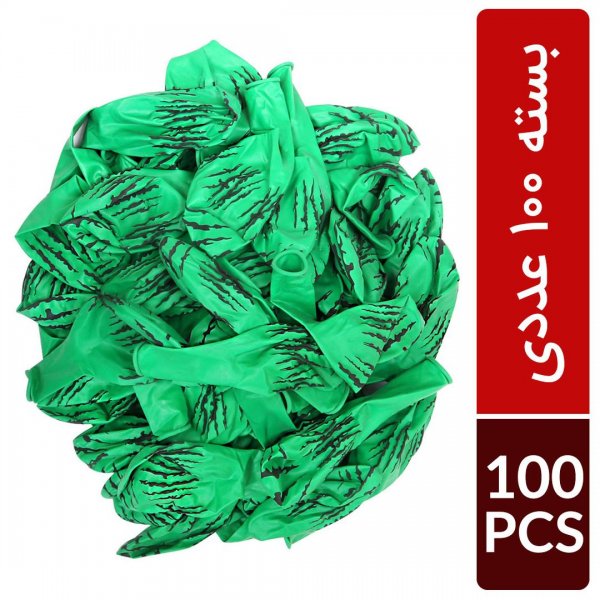 بادکنک  لاتکس یلدا طرح هندوانه‌ای رنگ سبز بسته 100 عددی