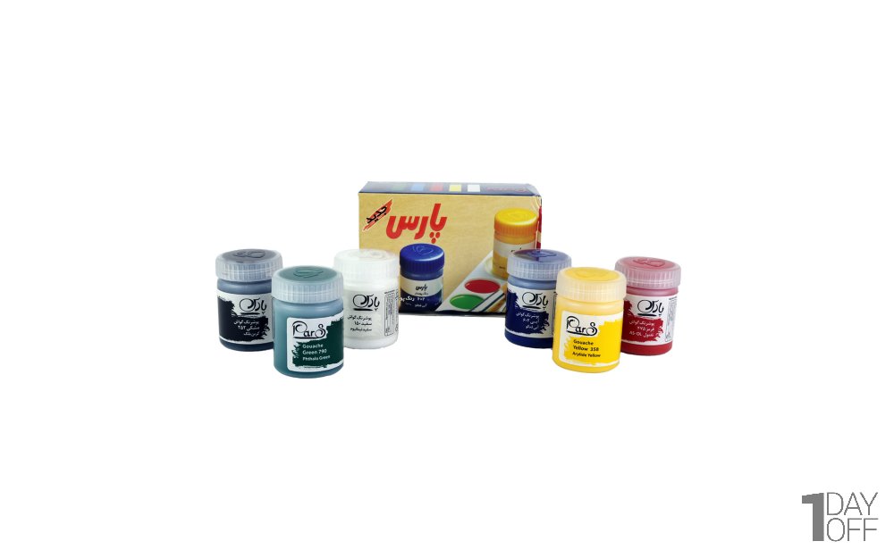 گواش (رنگ پوستر) 6 رنگ پارس مقدار هر قوطی 30 میلی‌لیتر