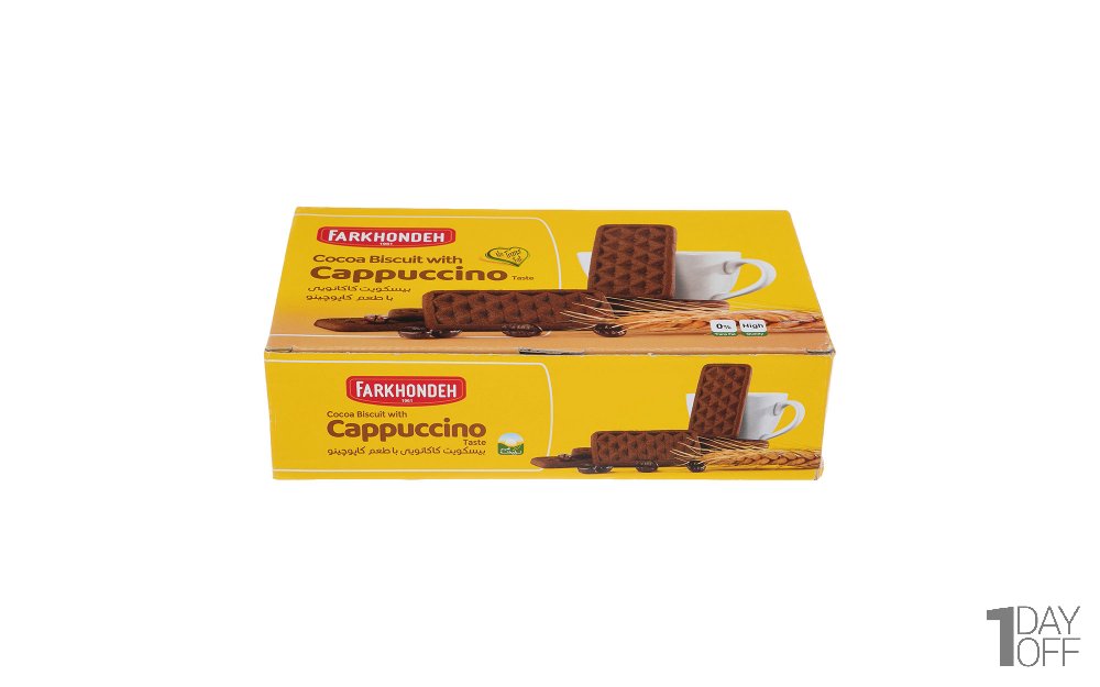 بیسکویت کاکائویی با طعم کاپوچینو فرخنده مقدار 1240 گرم