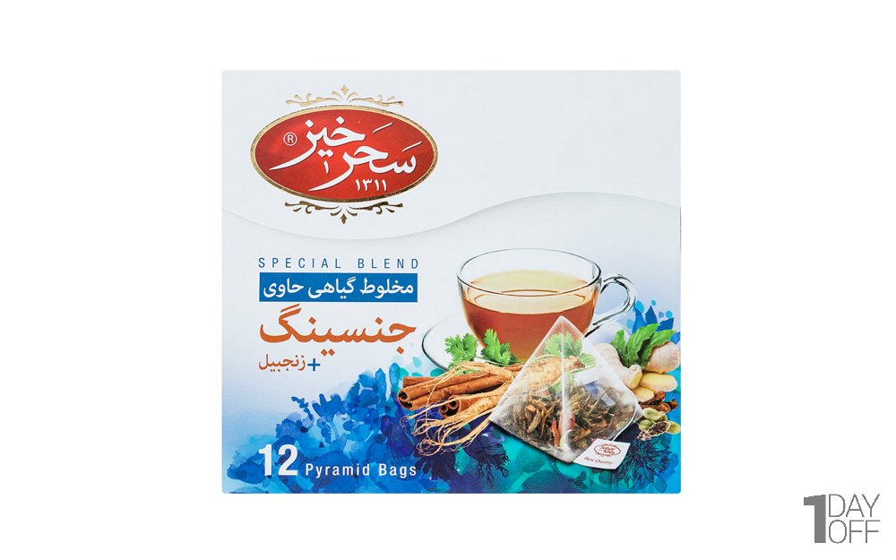دمنوش جنسینگ زنجبیل سحرخیز بسته 12 عددی