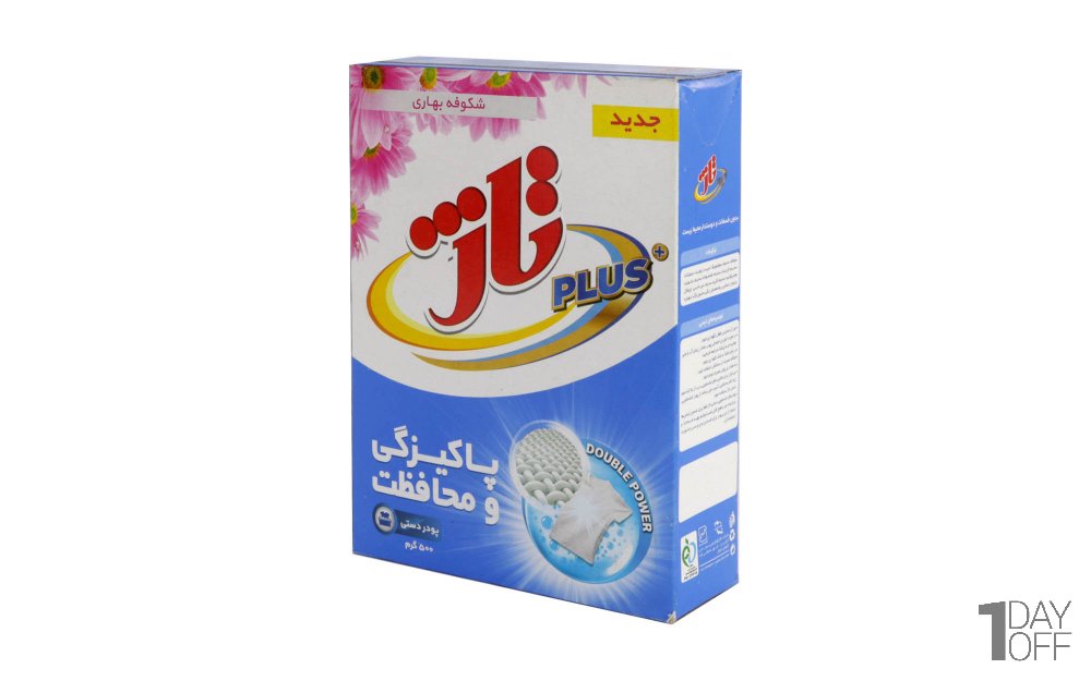 پودر شستشوی دستی با رایحه شکوفه‌های بهاری تاژ پلاس مقدار 500 گرم