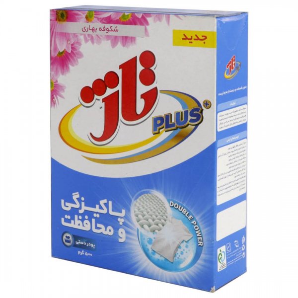 پودر شستشوی دستی با رایحه شکوفه‌های بهاری تاژ پلاس مقدار 500 گرم