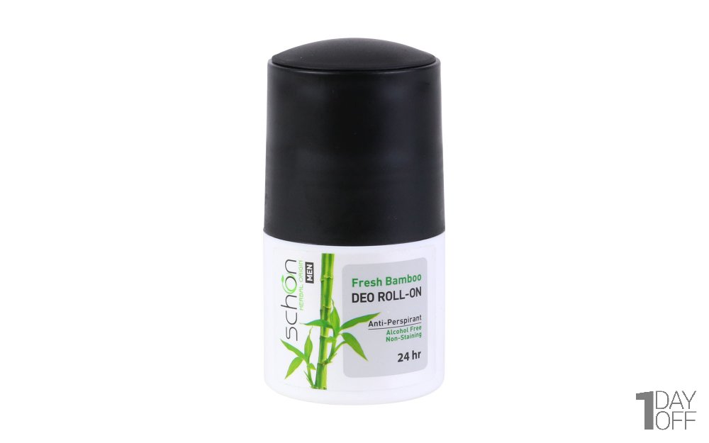رول ضدعرق مردانه 50 میلیلیتری شون (Schon) Fresh bambo - حاوی مواد اولیه گیاهی / بدون ایجاد لک و سفیدی / فاقد پارابن / ماندگاری 24 ساعته / دارای رایحه اعجابانگیز مرکبات و چوبها