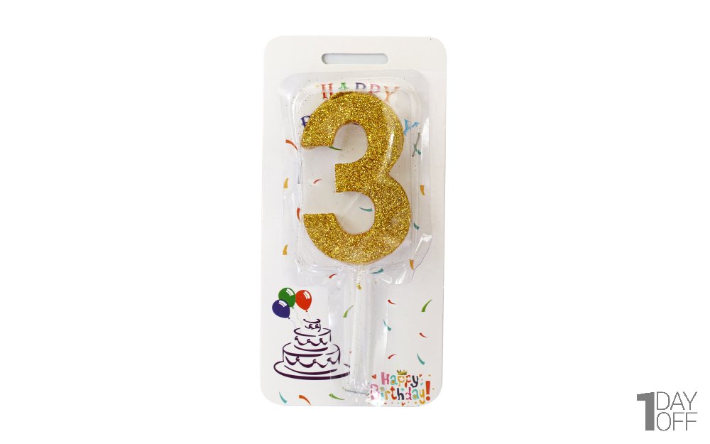 شمع کیک عدد 3 رنگ طلایی