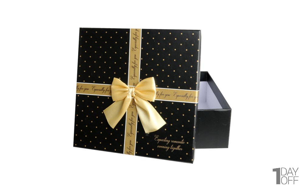 باکس هدیه مکعب رنگ مشکی و طلایی ابعاد 21x21.5x8.5 سانتی‌متر 