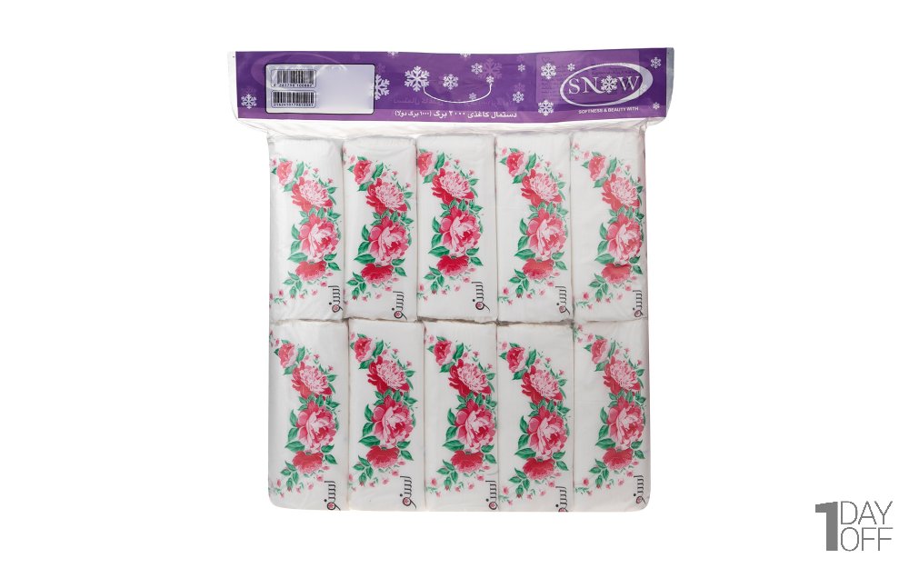 دستمال کاغذی دولایه 100برگ اسنو مدل Flower بسته 10 عددی