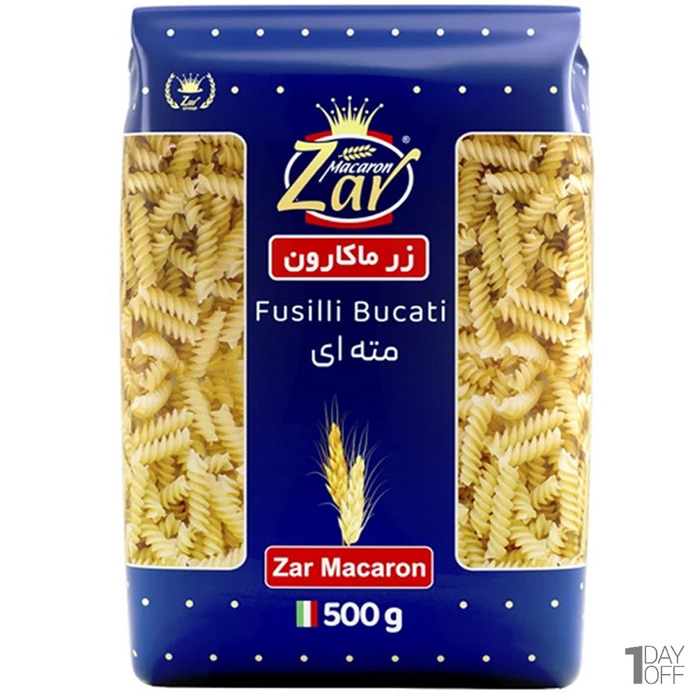 ماکارونی فرمی مته‌ای زر ماکارون مقدار 500 گرم