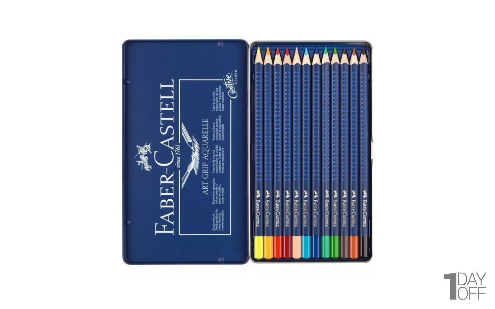 مداد آبرنگی Art Grip Aquarelle جعبه فلزی 12 رنگ فابر کاستل (Faber Castell) سری Creative Studio