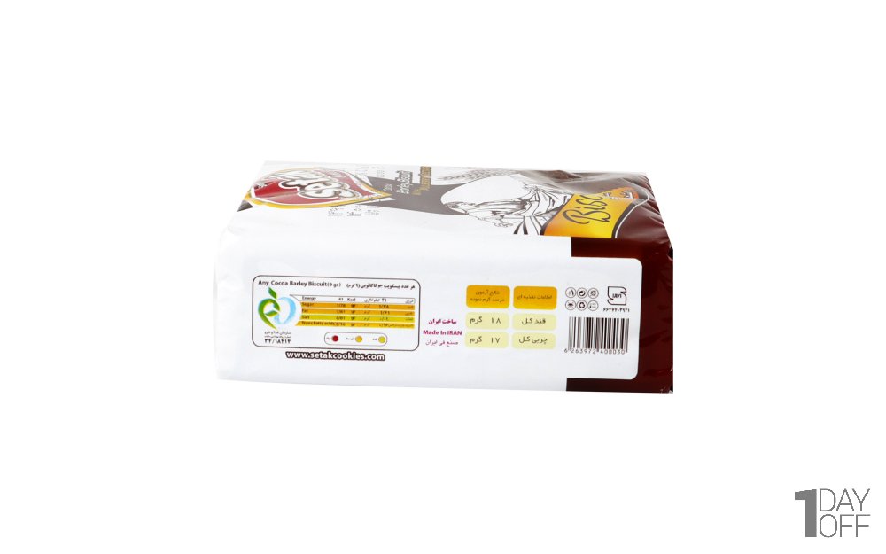 بیسکویت جو کاکائویی شیرین‌شده با شهد توت ستاک مقدار 60 گرم