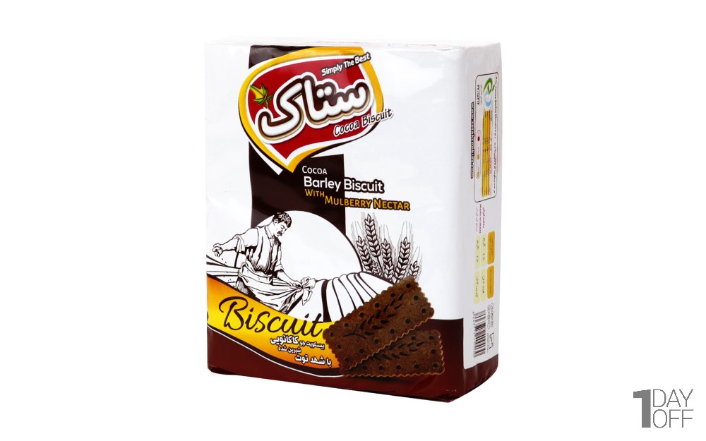 بیسکویت جو کاکائویی شیرین‌شده با شهد توت ستاک مقدار 60 گرم