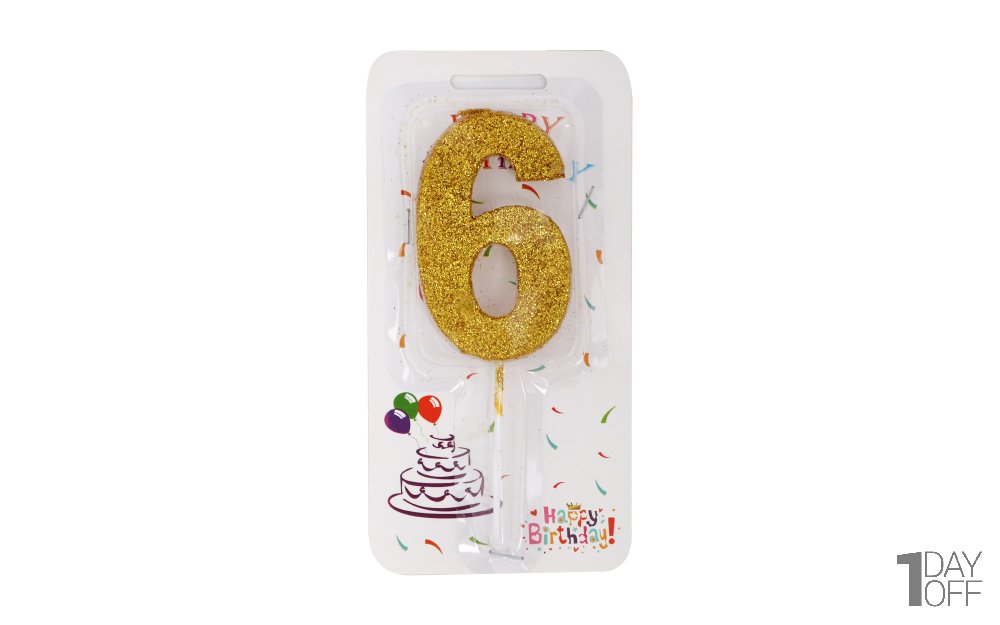 شمع کیک عدد 6 رنگ طلایی