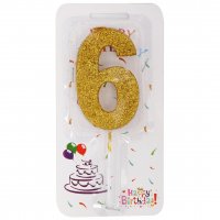 شمع کیک عدد 6 رنگ طلایی