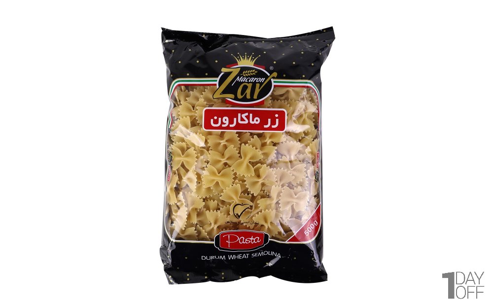 پاستا زر ماکارون مدل فرمی پروانه‌ای مقدار 500 گرم
