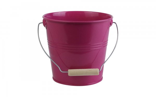 گلدان فلزی سطلی دسته یکسره چوبی تورینگ ابعاد 17x17x16 سانتی‌متر رنگ سرخابی