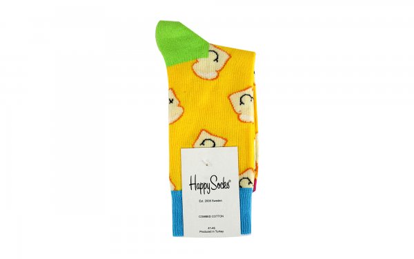 جوراب هپی‌ساکس (Happy Socks) کد 2582 سری غذا طرح نان تست رنگ زمینه زرد