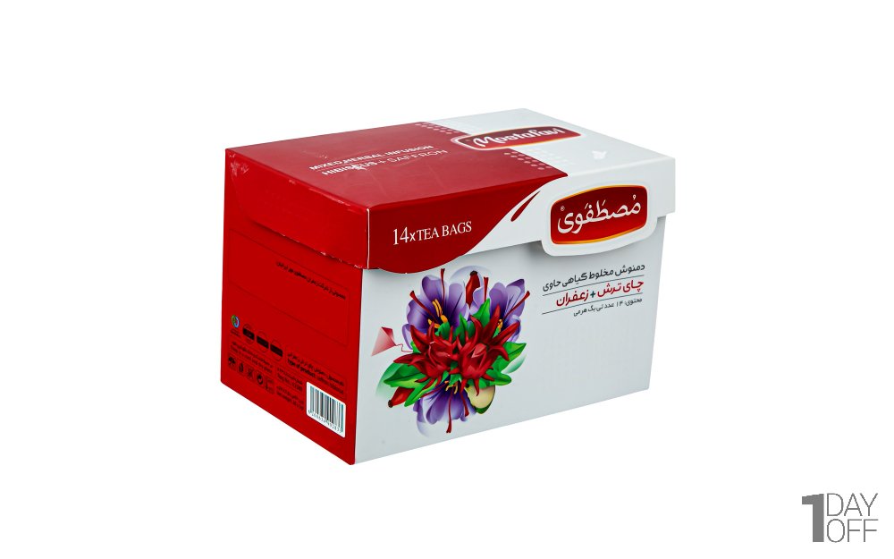دمنوش مخلوط گیاهی چای ترش و زعفران کیسه‌ای مثلثی مصطفوی بسته 14 عددی