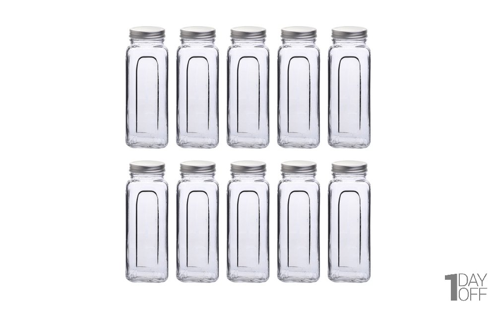 بانکه شیشه‌ای درب‌دار کاوه بسته 10 عددی ابعاد 8x8x23 سانتی‌متر