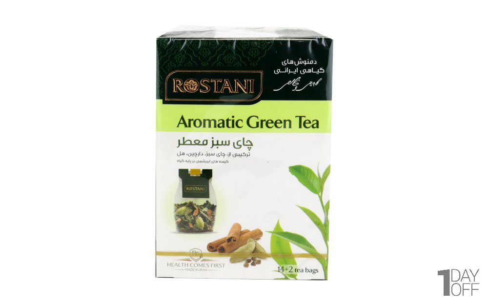 چای سبز کیسه‌ای به همراه هل و دارچین رستنی بسته 2+14 عددی 